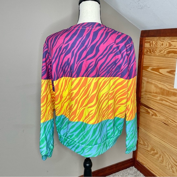 Queen of Sparkles Colorblock Tri-Color Zebra Jewel Neck Sweatshirt Extra Small - Picture 3 of 8